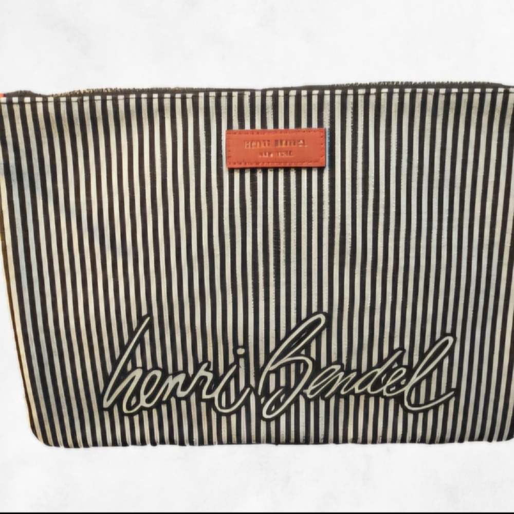 Henri Bendel Large Centennial Stripe Pouch clutch Tote Bag Orange